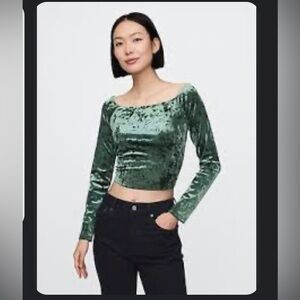 Green square-neck crushed velvet top - Gap size M